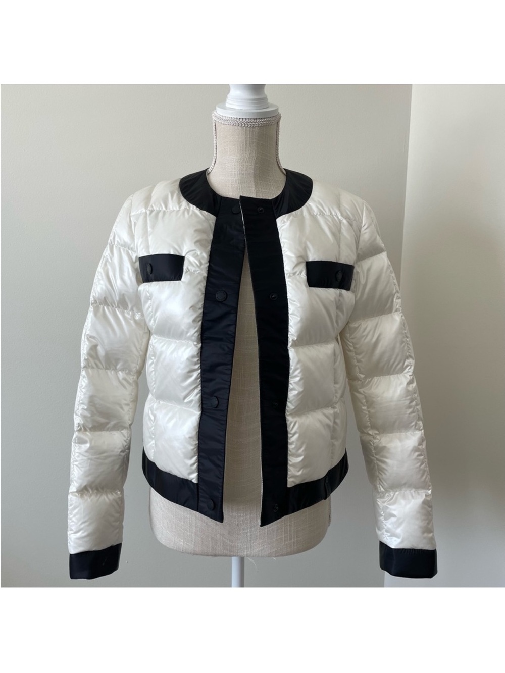RUDSAK White Quilted Puffer Jacket with Black Trim